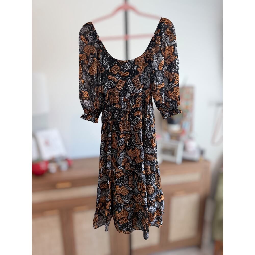 Faithfull The Brand Matisse Floral Midi Dress Orange & Black Women's Size 2/XS - Picture 10 of 16